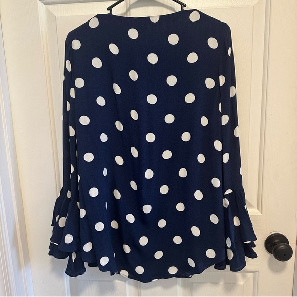 Sail to Sable Navy Polka Dot Ruffle Sleeve Blouse Size Medium - Picture 3 of 6